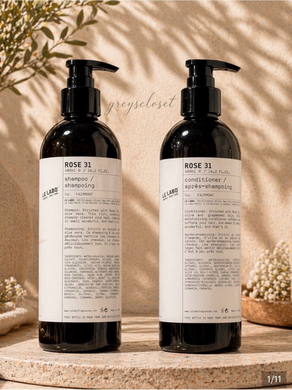 Le LABO ROSE 31 SHAMPOO & CONDITIONER SET – 16.2 oz / 480 ml